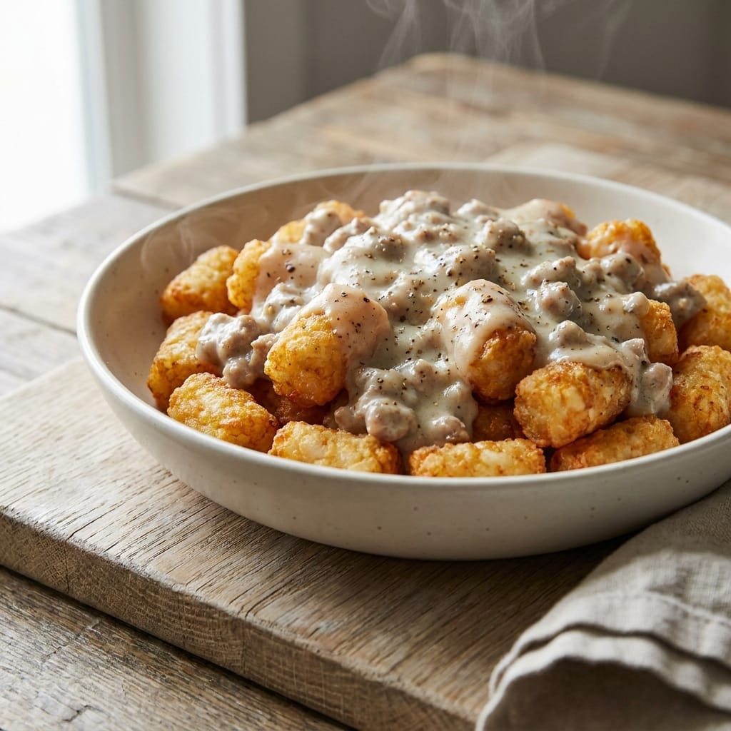 Tater Tot Breakfast Bowl with Sausage Gravy