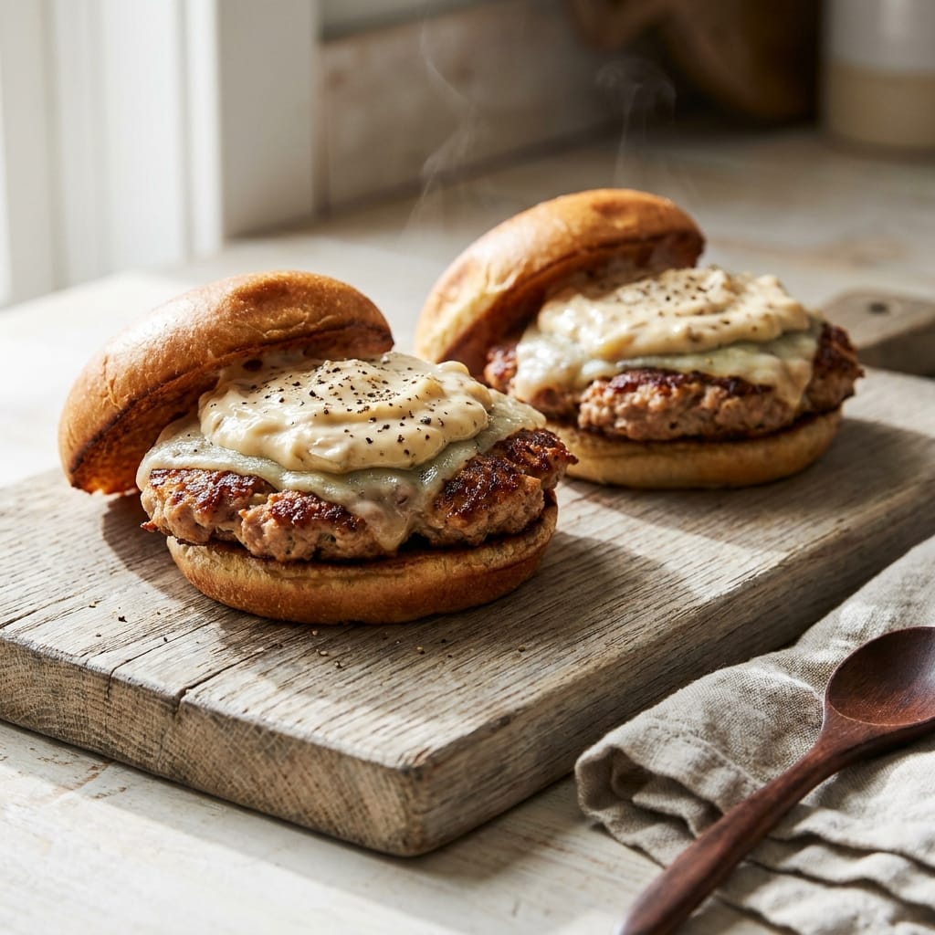 Turkey Smash Burgers with Caramelized Onion Aioli