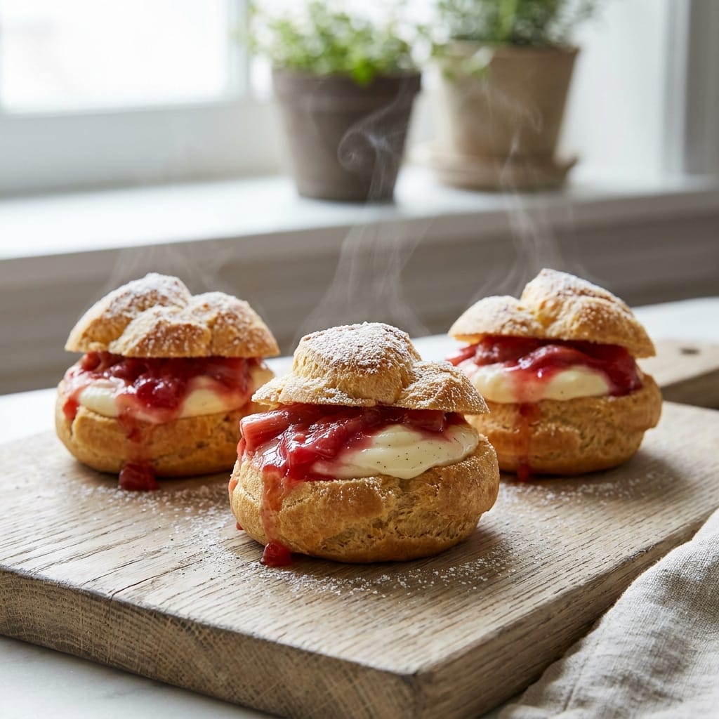 Vanilla Bean Rhubarb Cream Puff Dessert Cups