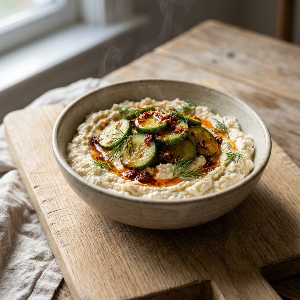 Whipped Feta Tzatziki Bowl with Chili Crisp Cucumbers