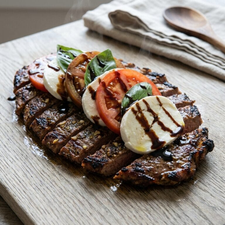 Zesty Grilled Flank Steak Caprese drizzled with Balsamic Bliss