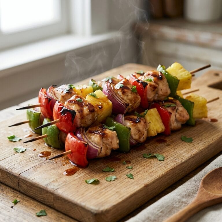 BBQ Pineapple Chicken Kabobs with Teriyaki Glaze and Grilled Veggies