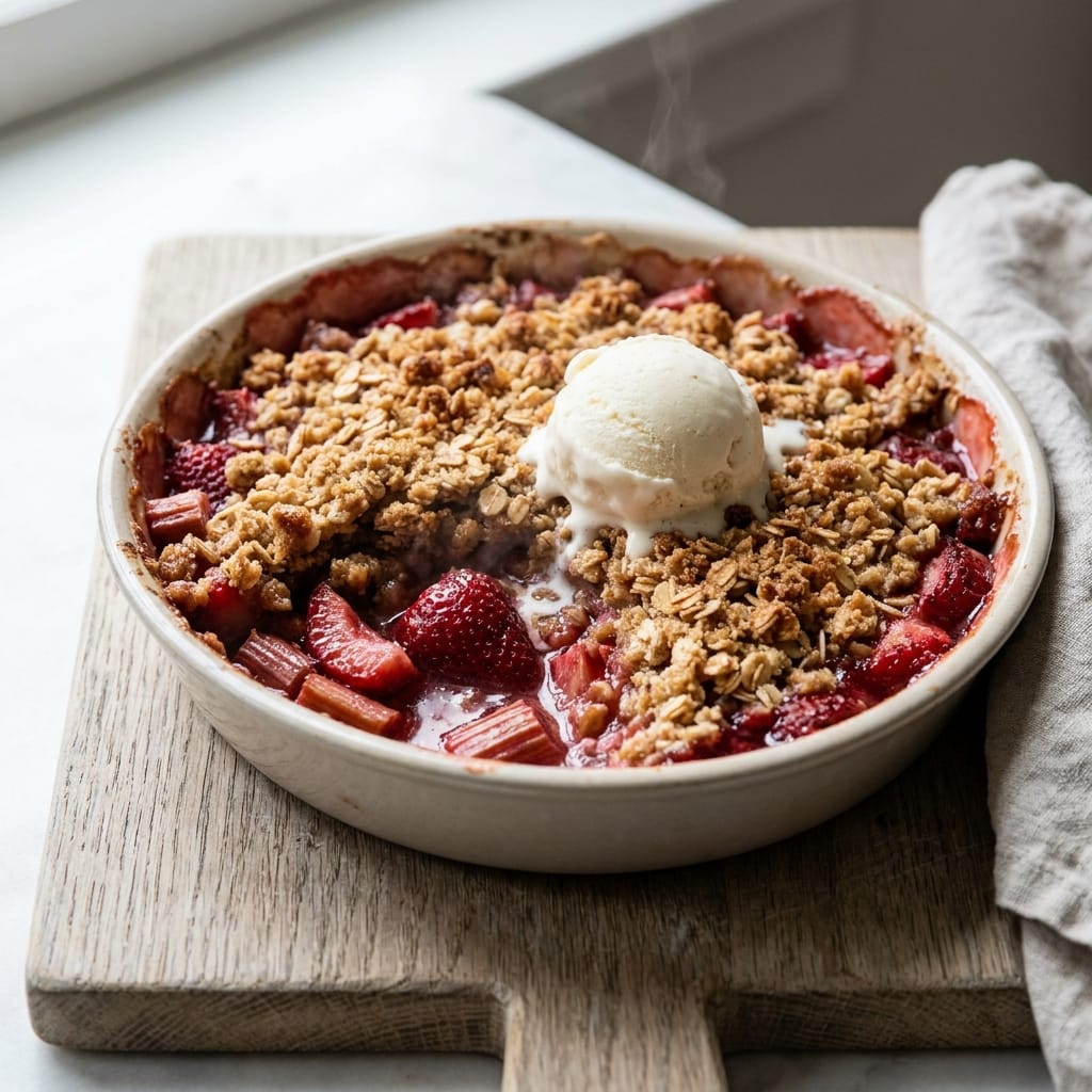 Classic Strawberry Rhubarb Crisp with a Crunchy Oat Crumble