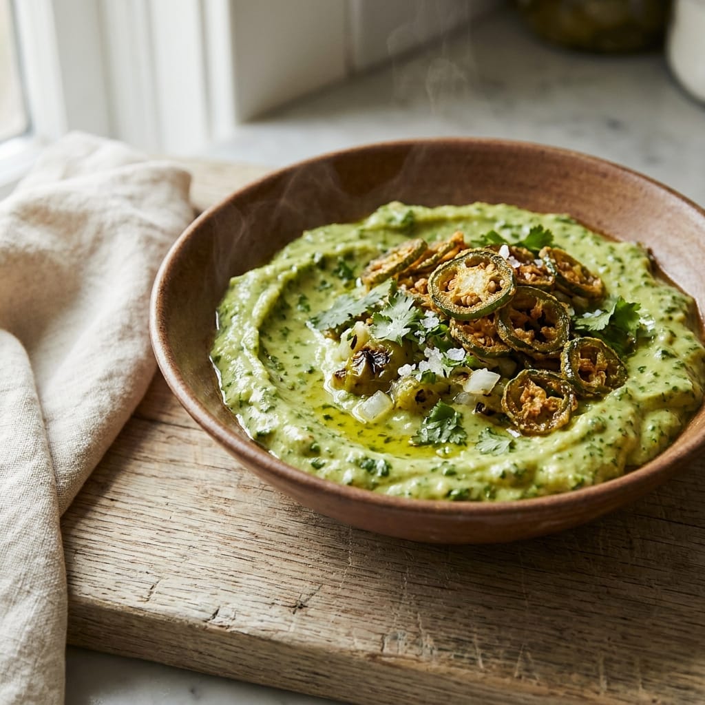 Creamy Avocado Salsa Verde with Crispy Jalapeño Topping