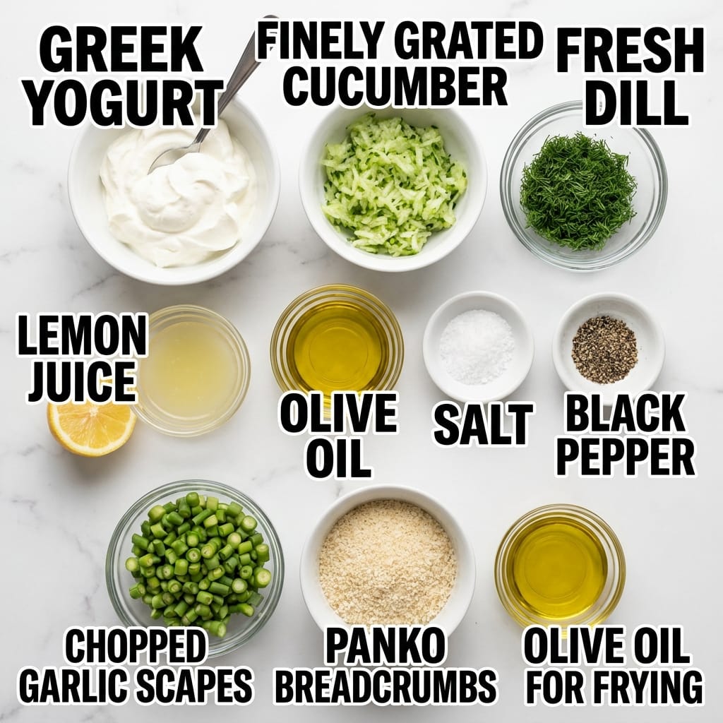 Crispy Garlic Scape Tzatziki Dip