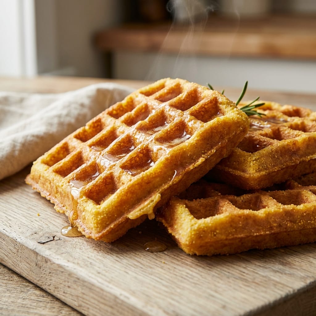 Crispy Honey Butter Cornbread Waffle Squares