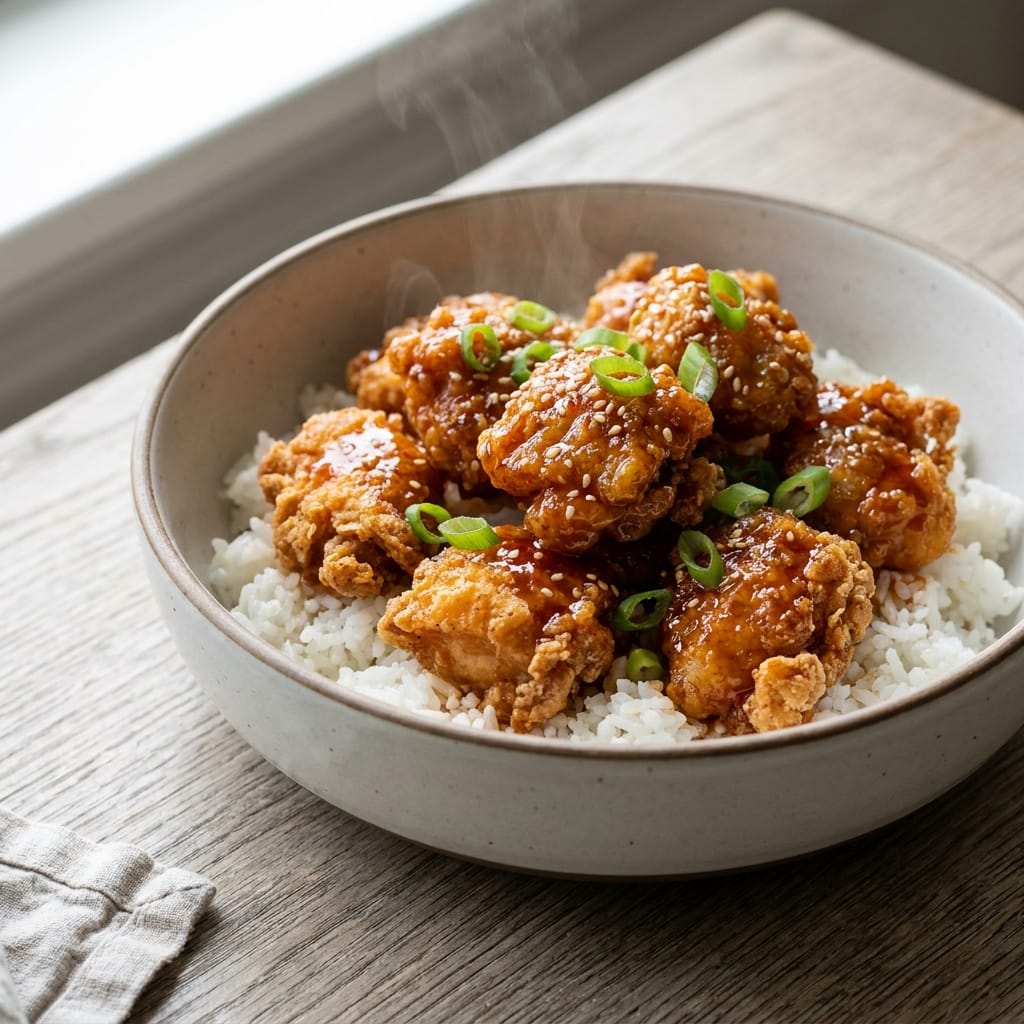 Crispy Hot Honey Chicken Rice Bowl
