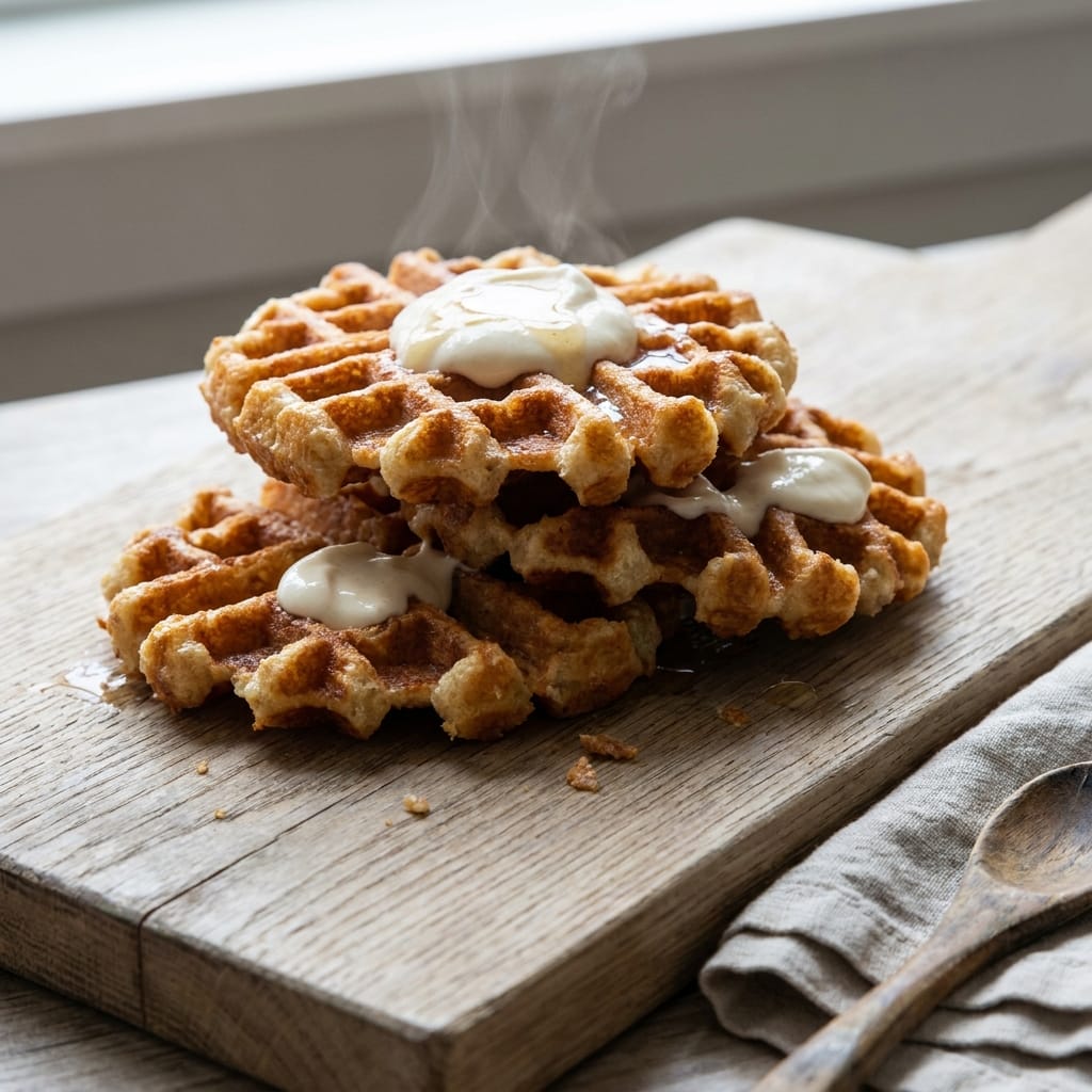 Crispy Rice Mochi Waffles with Vanilla Cream
