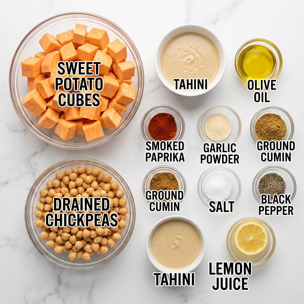 Crispy Sweet Potato Chickpea Tahini Bowls