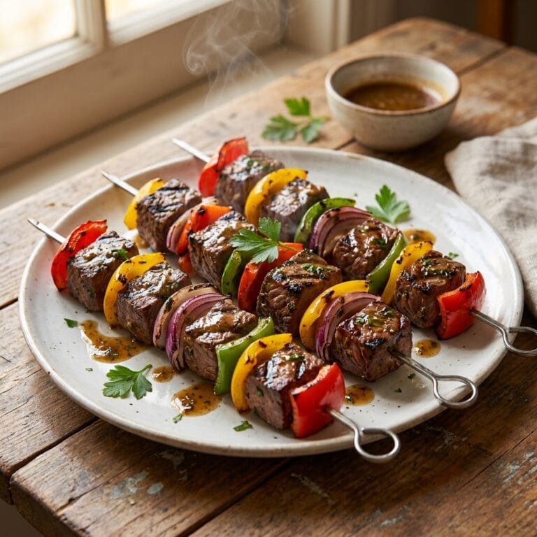 Flame-Grilled Beef Kebabs with Colorful Veggies - smoky, juicy, and full of flavor!