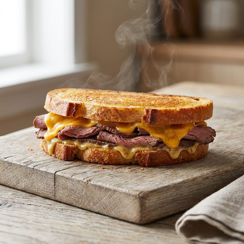 Savory Roast Beef & Cheddar Melt: A Comforting Sandwich Delight