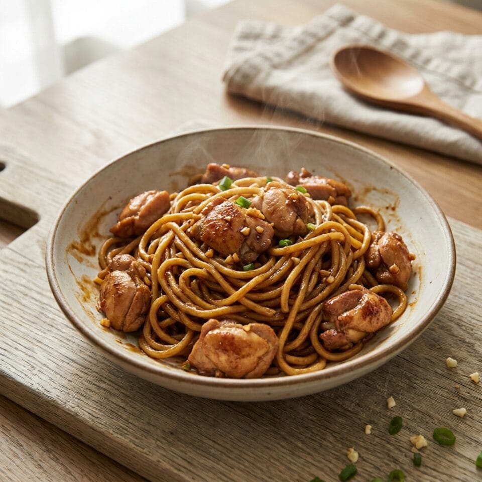 Sticky Garlic Chicken Noodles | Easy Dinner