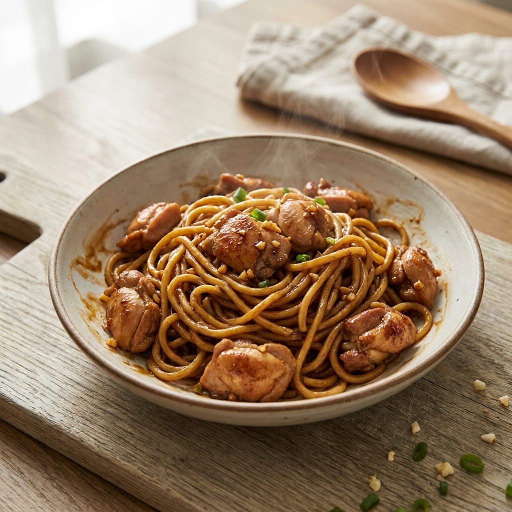 Sticky Garlic Chicken Noodles | Easy Dinner