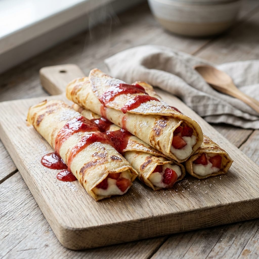 Strawberry Cream Cheese Stuffed Pancake Rolls