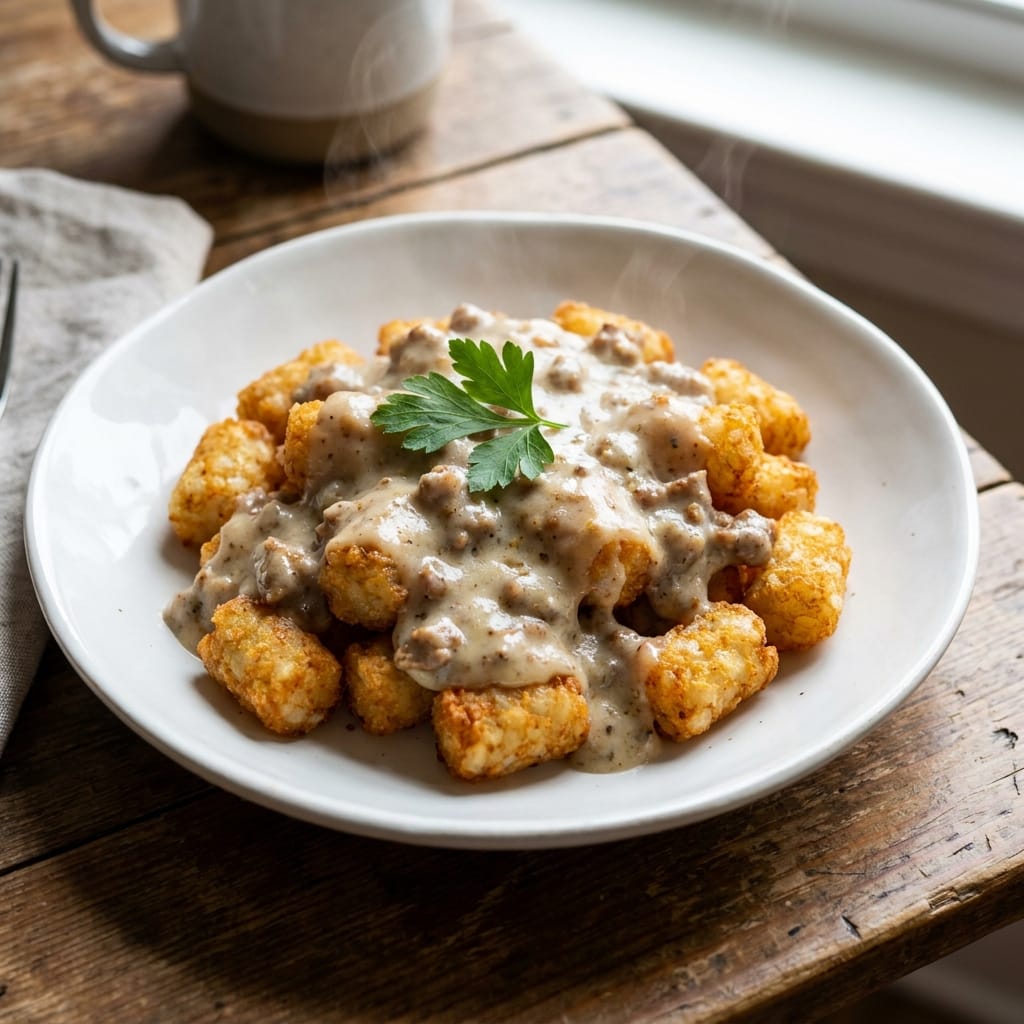 Tater Tot Breakfast Bowl with Sausage Gravy