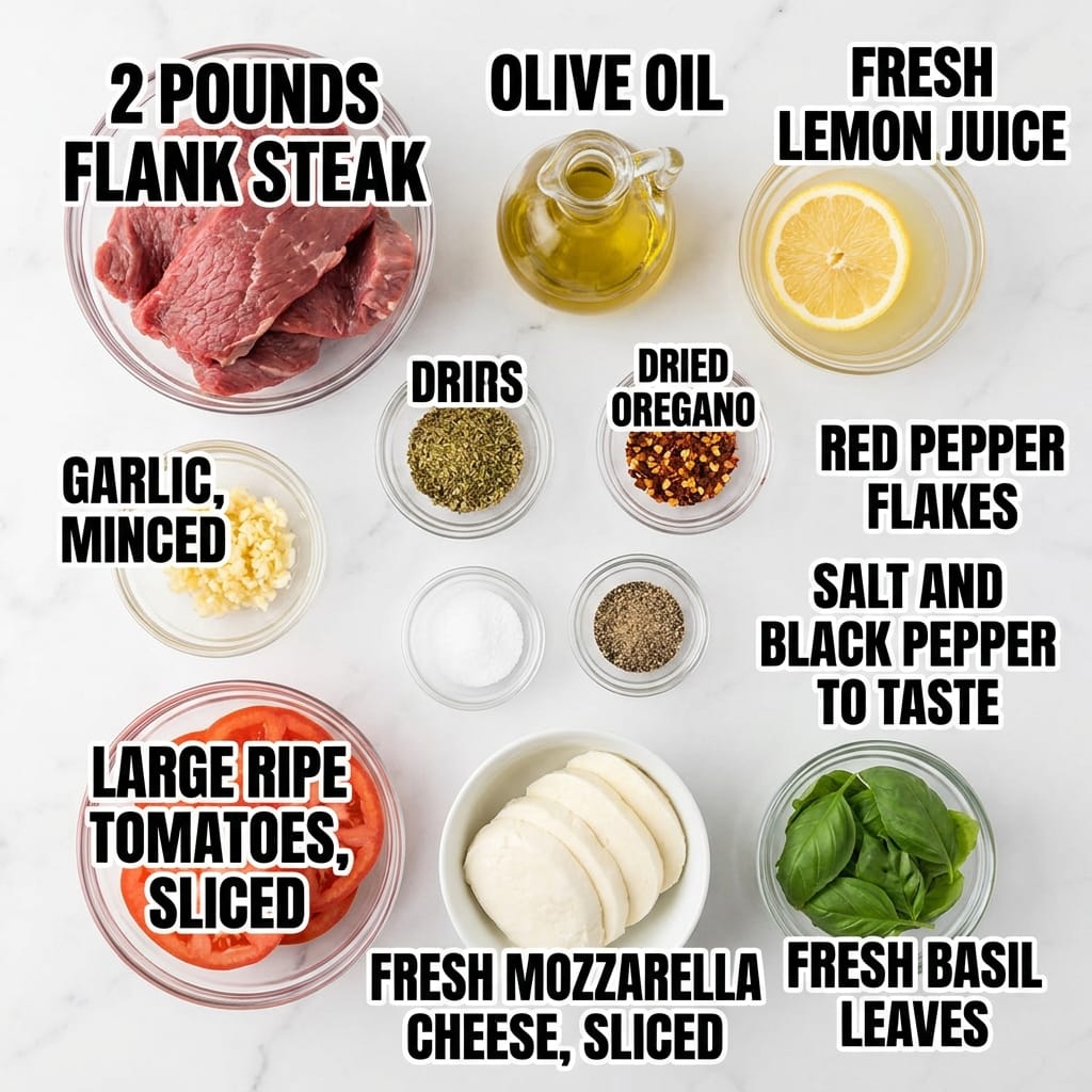 Zesty Grilled Flank Steak Caprese drizzled with Balsamic Bliss
