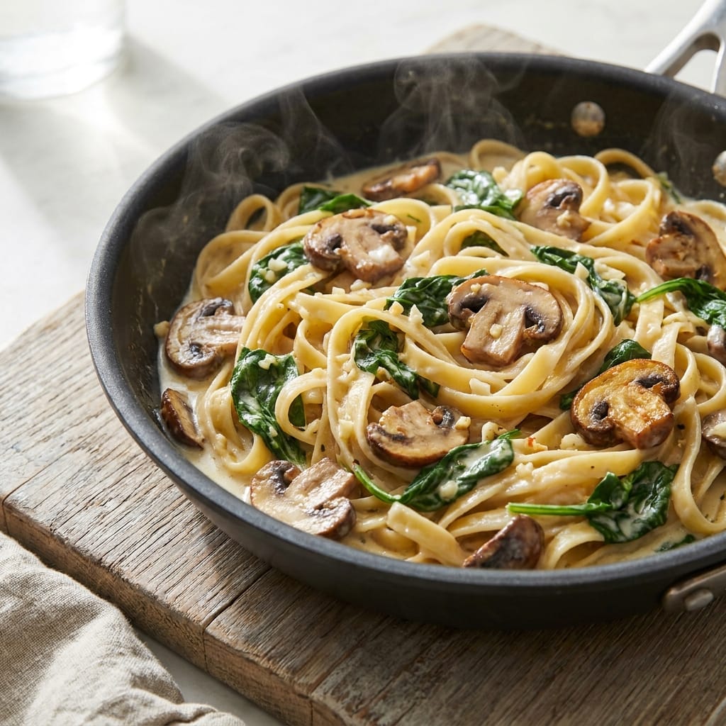 Creamy Spinach Mushroom One Pot Pasta