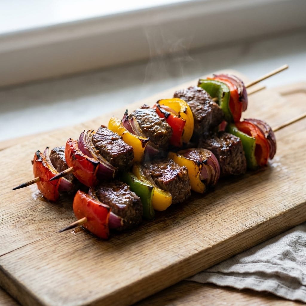 Flame-Grilled Beef Kebabs with Colorful Veggies - smoky, juicy, and full of flavor!