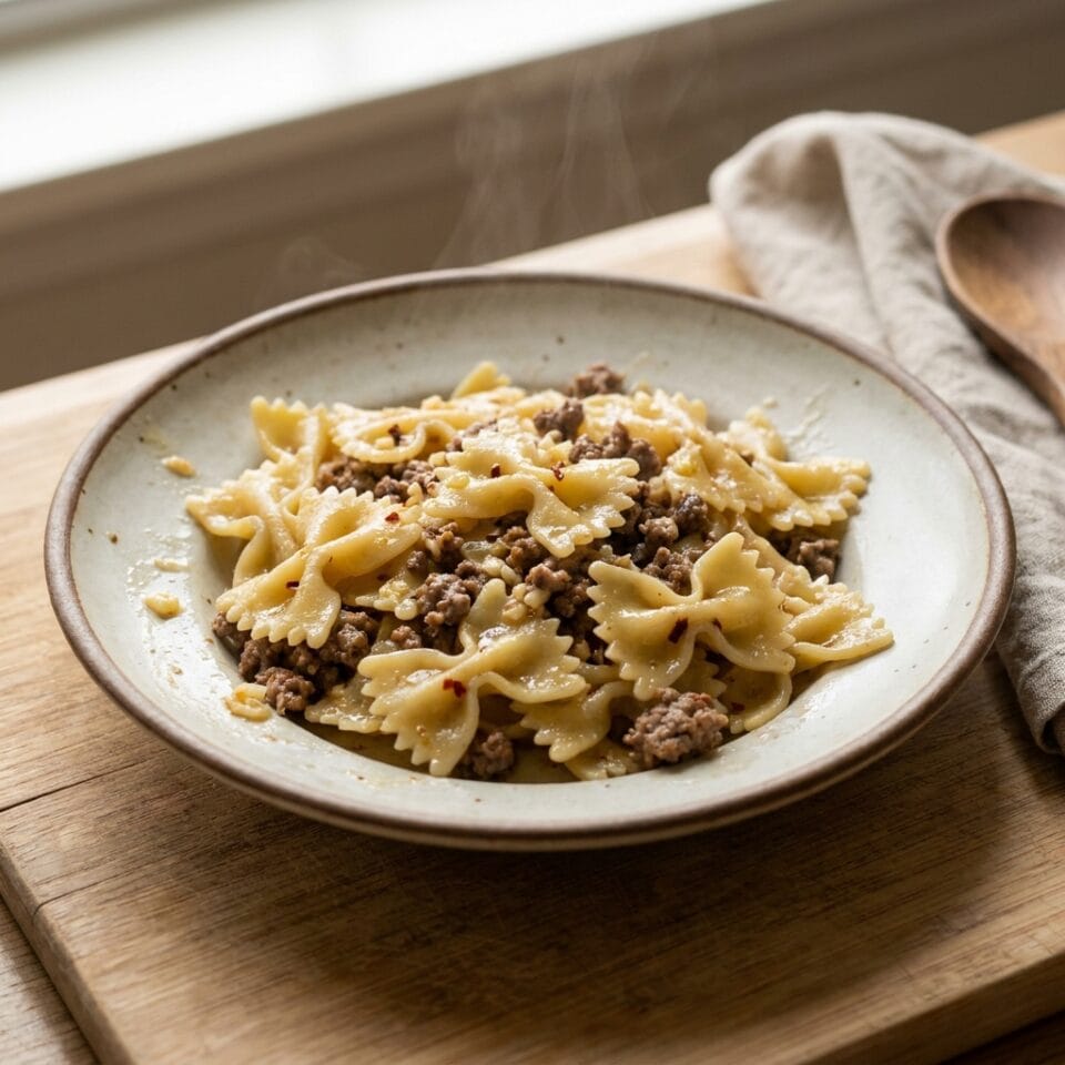 Garlic Butter Bowtie Pasta with Beef – Simple, Savory & Perfect