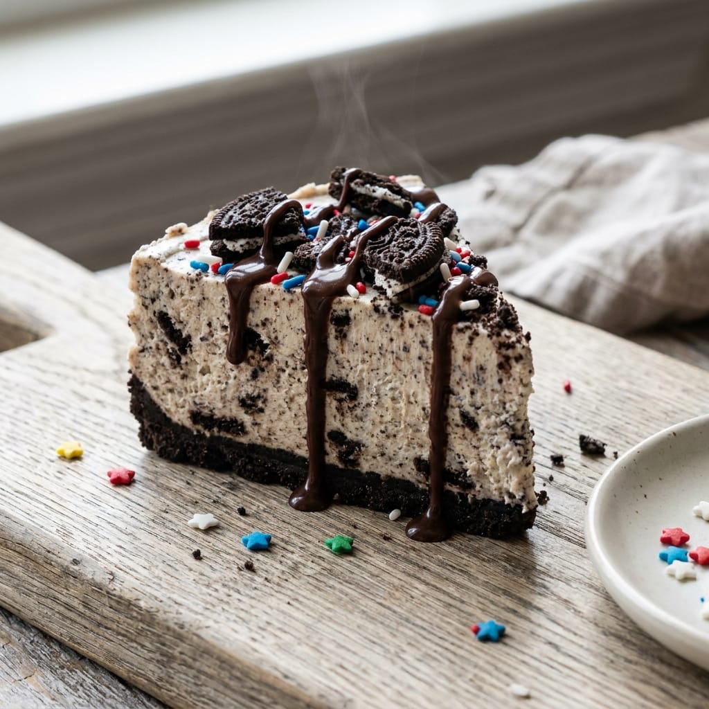 No Bake Fireworks Oreo Cheesecake