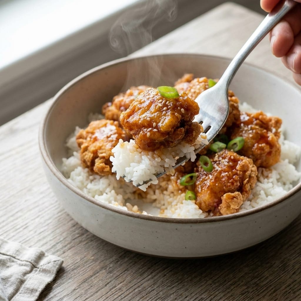 Crispy Hot Honey Chicken Rice Bowl