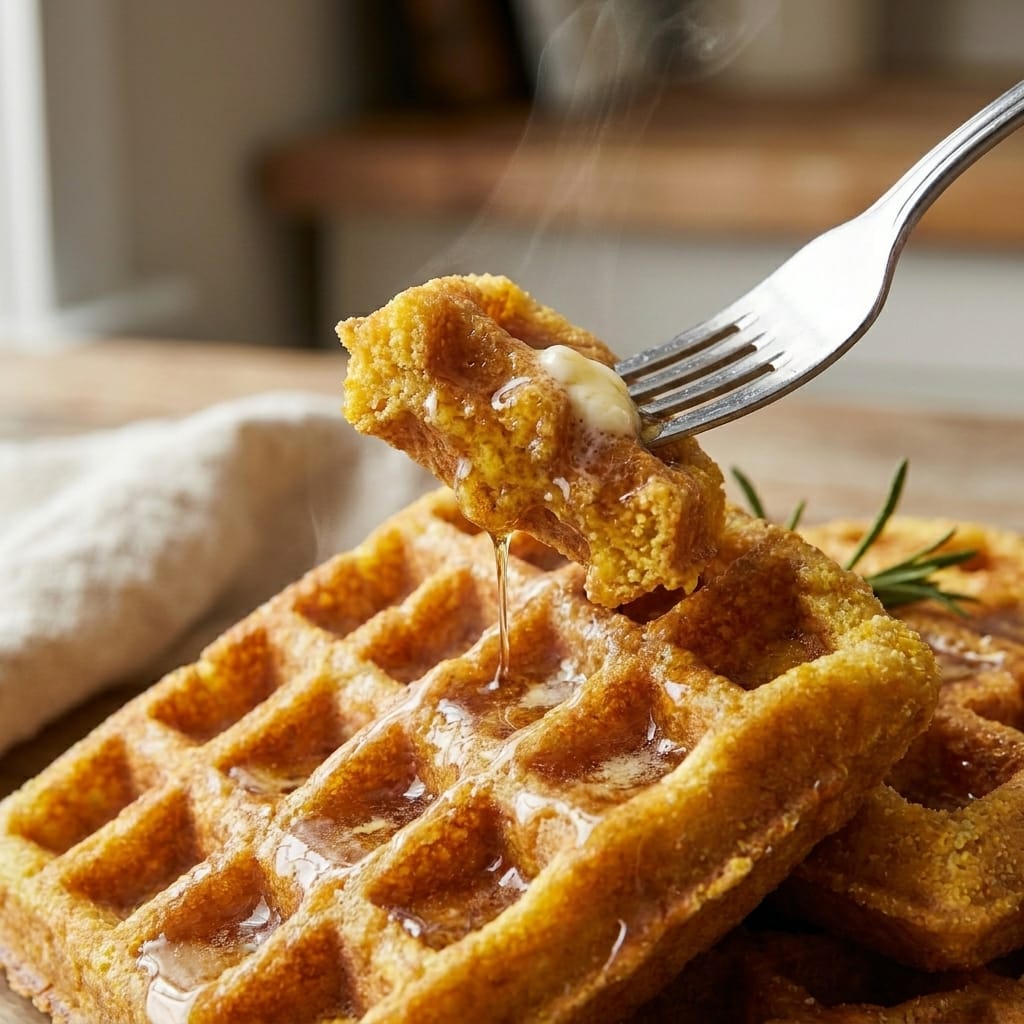 Crispy Honey Butter Cornbread Waffle Squares