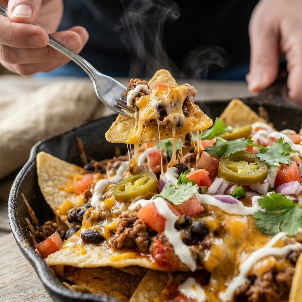 Ultimate Campfire Nachos Loaded with Cheese and Fresh Toppings