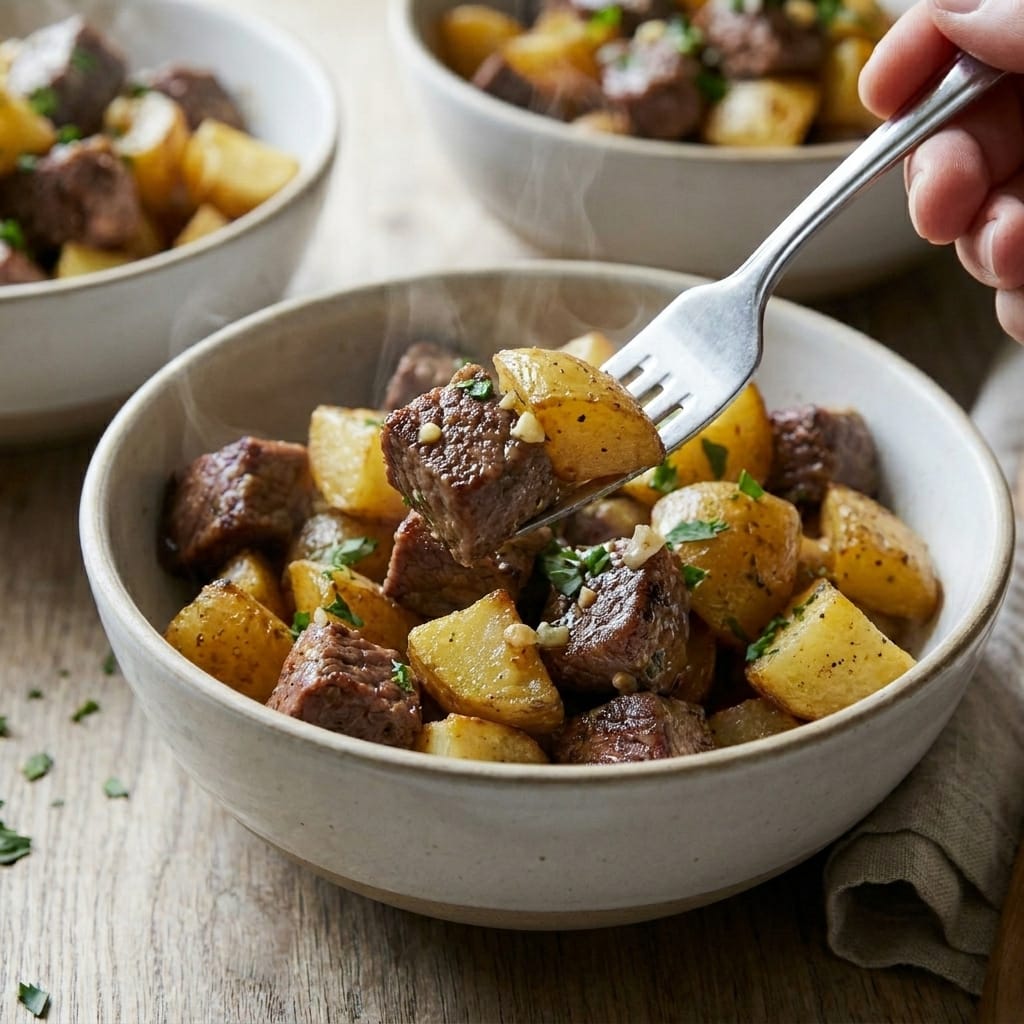 Garlic Butter Steak & Roasted Potato Lunch Bowls