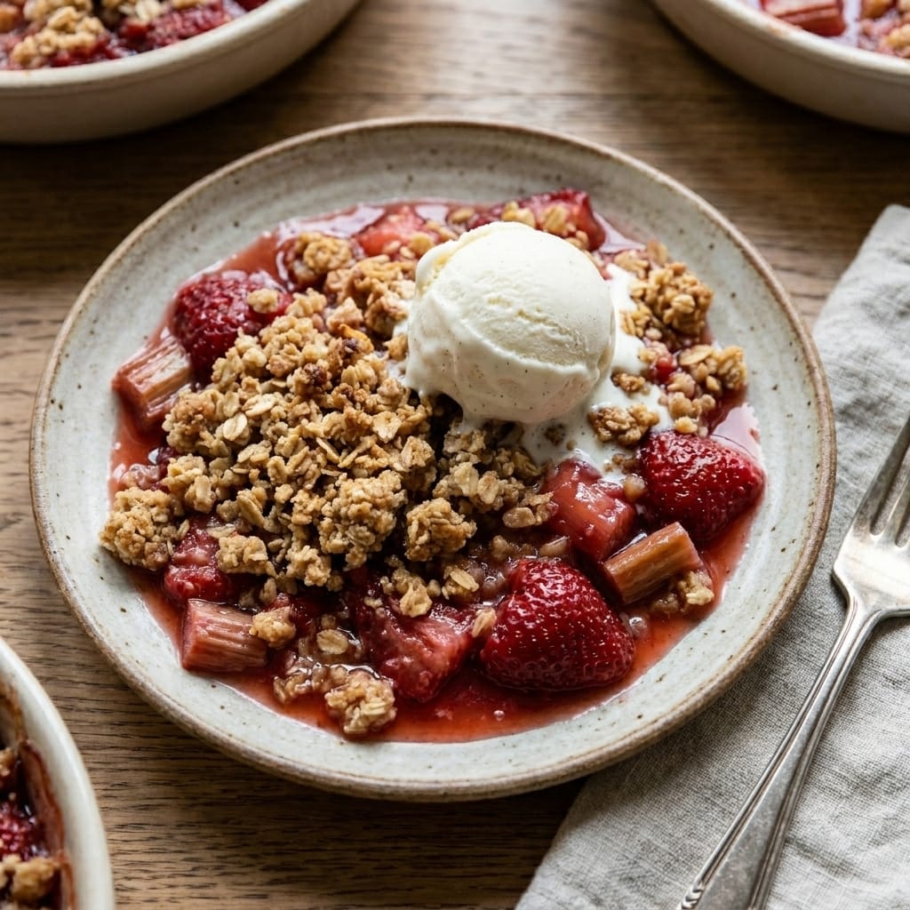 Classic Strawberry Rhubarb Crisp with a Crunchy Oat Crumble