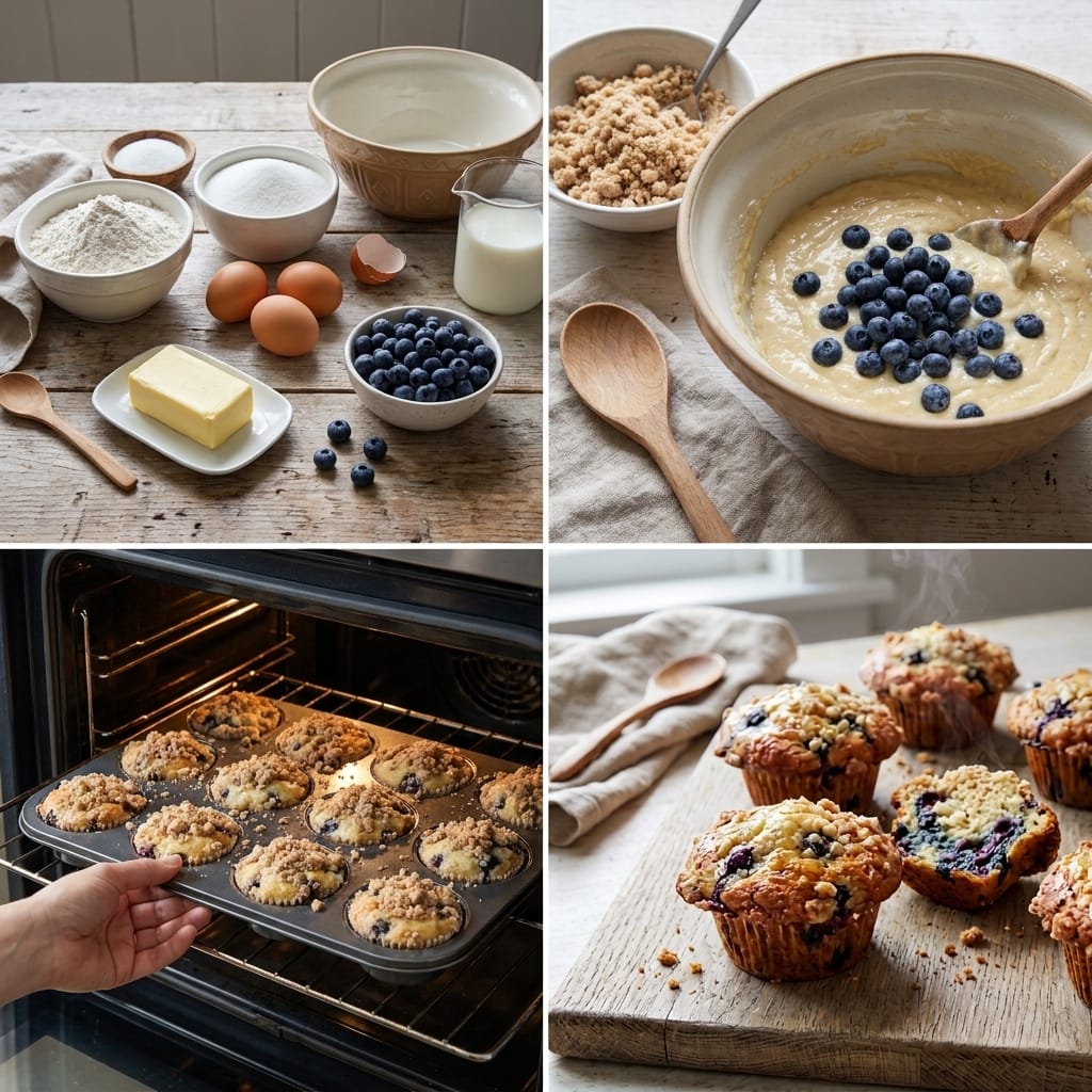 Bakery-Style Brown Butter Blueberry Crumble Muffins