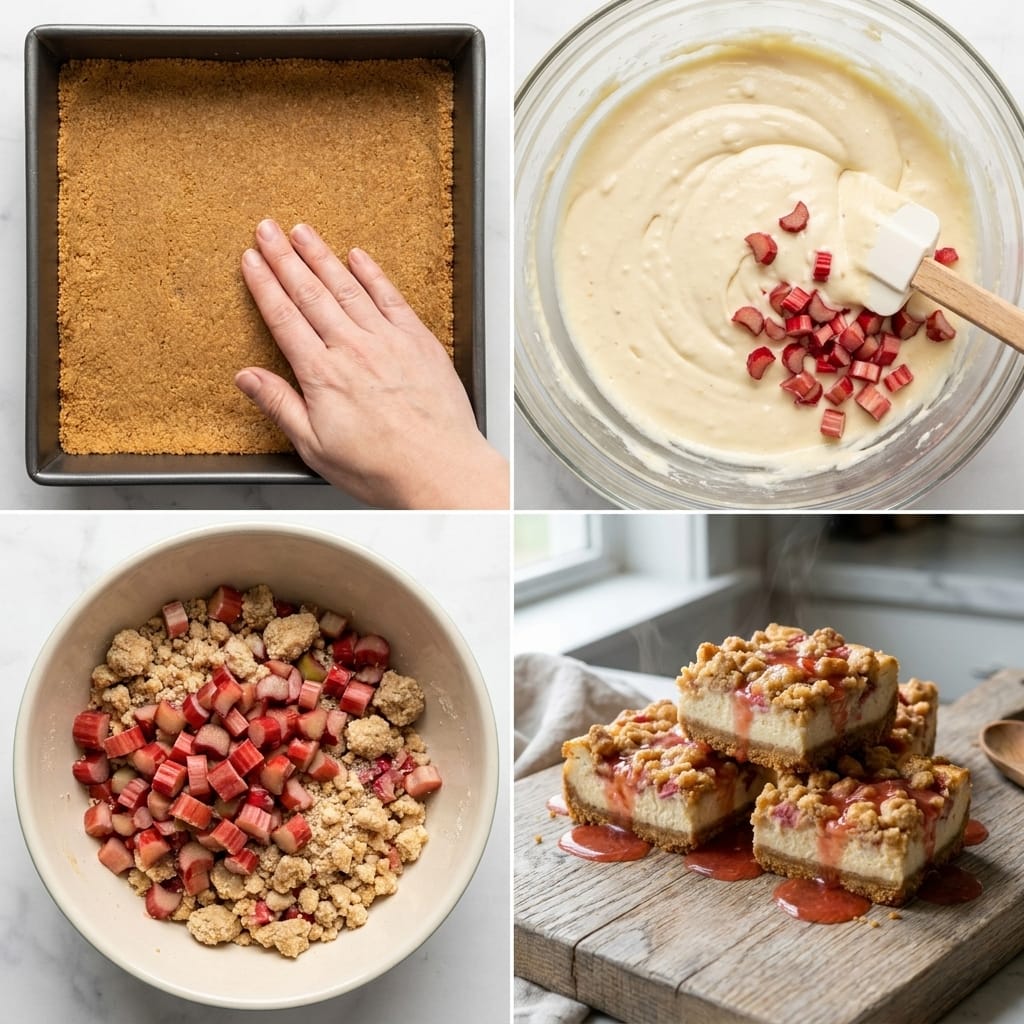 Brown Butter Rhubarb Crumble Cheesecake Bars