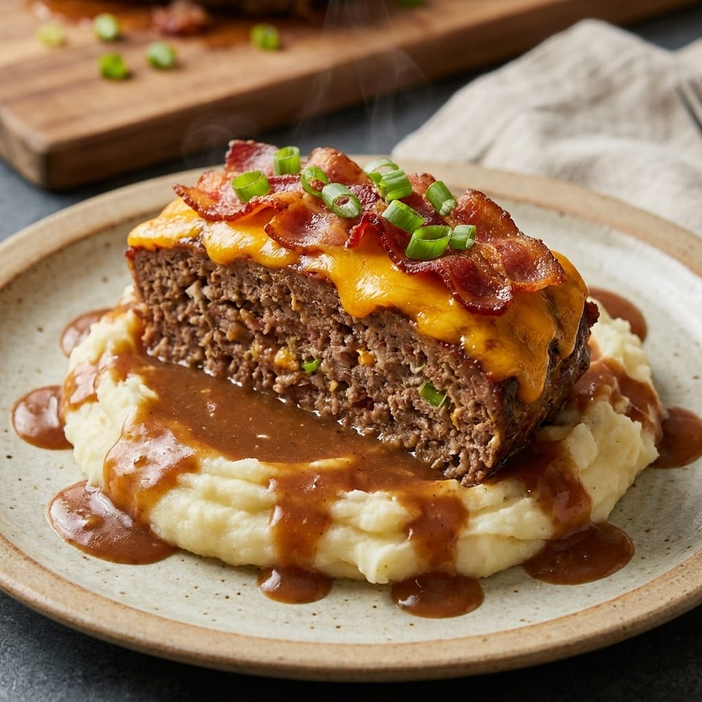 Crispy Loaded Potato Meatloaf with Garlic Butter Mash