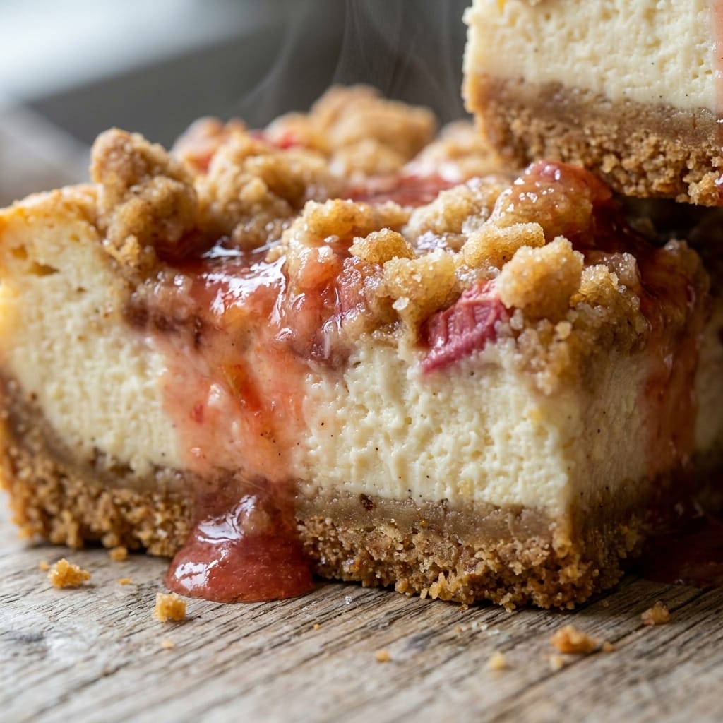 Brown Butter Rhubarb Crumble Cheesecake Bars