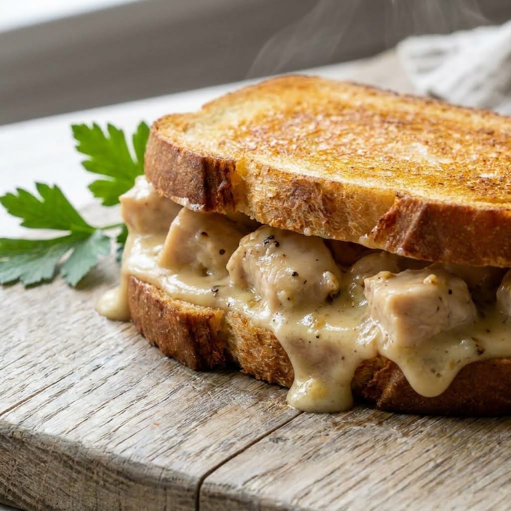 Brown Butter Garlic Chicken Alfredo Toastie
