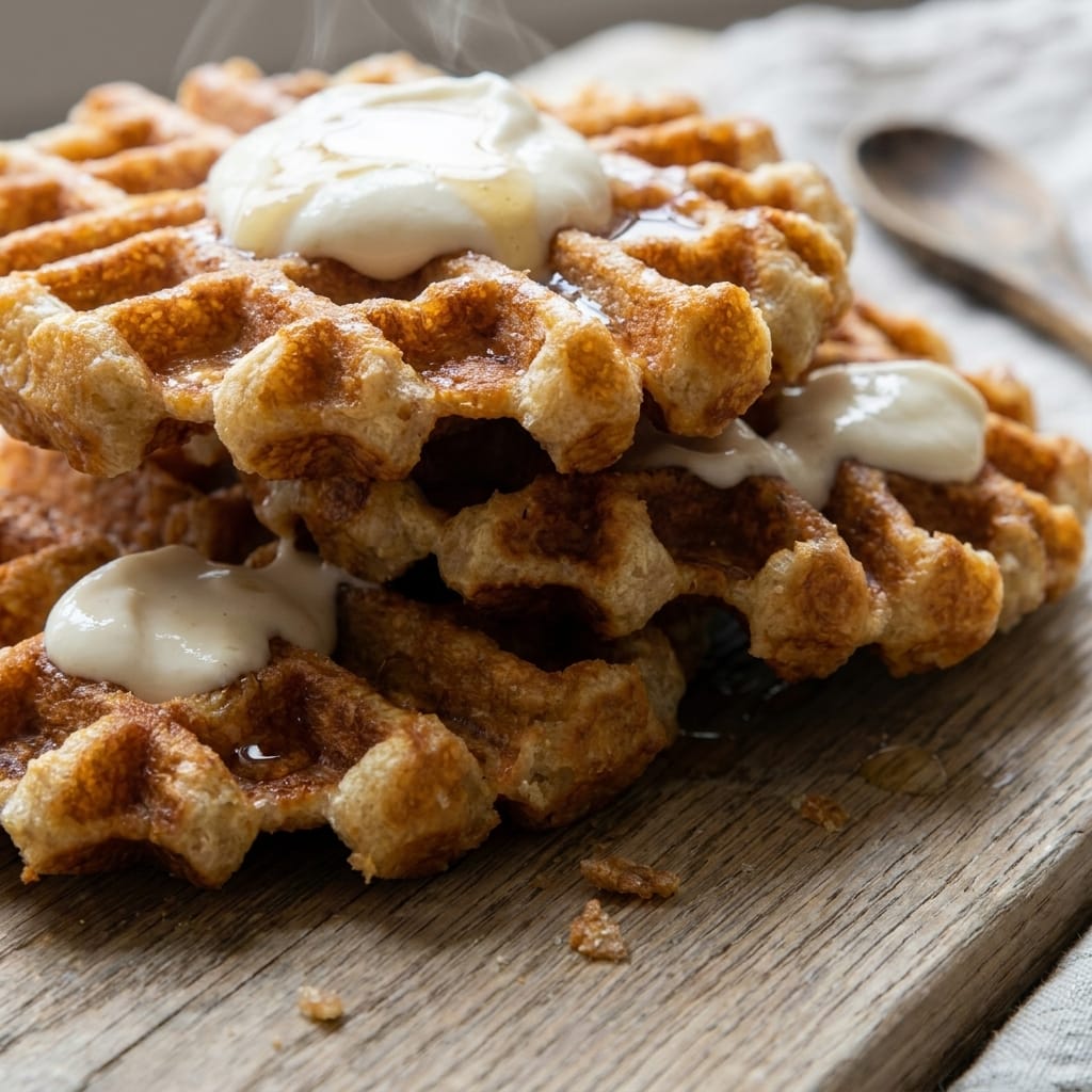 Crispy Rice Mochi Waffles with Vanilla Cream