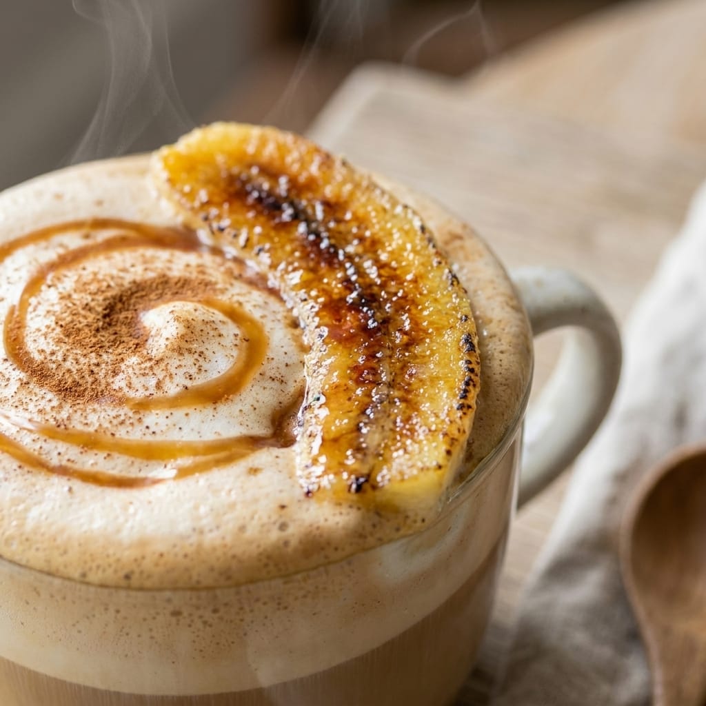 Brûléed Banana Bread Latte with Cinnamon Cold Foam