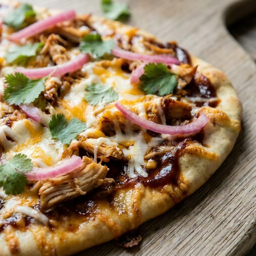 BBQ Chicken Flatbread Pizza with Pickled Red Onions