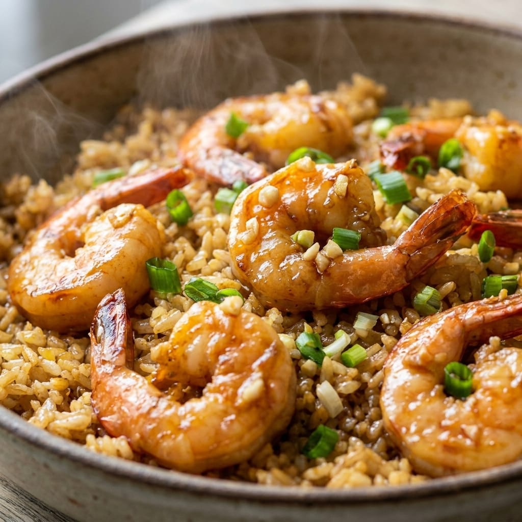 Honey Garlic Shrimp Rice Skillet with Scallions
