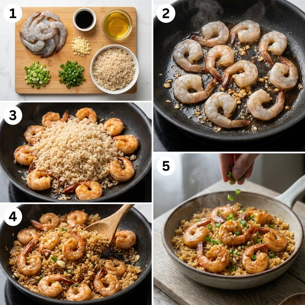 Honey Garlic Shrimp Rice Skillet with Scallions