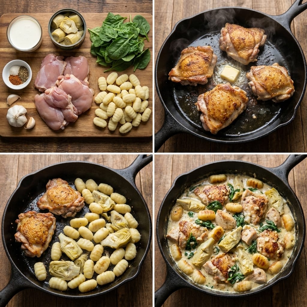 Creamy Spinach Artichoke Gnocchi Skillet with Chicken
