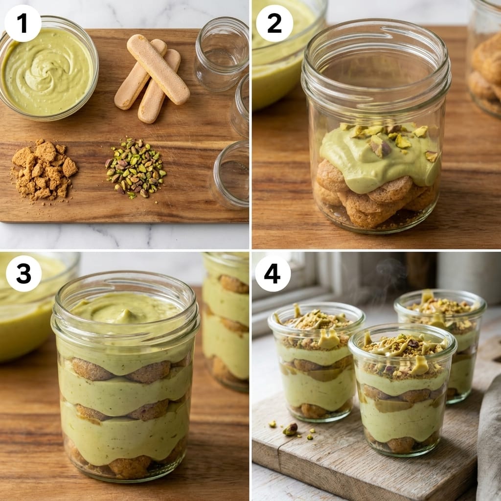 Pistachio Cream Crunch Tiramisu Cups
