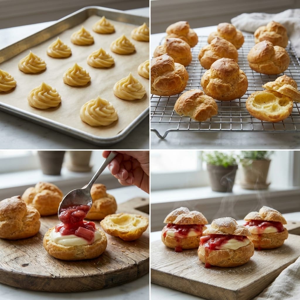 Vanilla Bean Rhubarb Cream Puff Dessert Cups