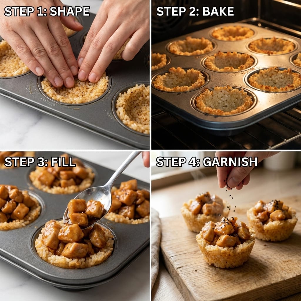 Miso Honey Chicken Rice Crunch Cups