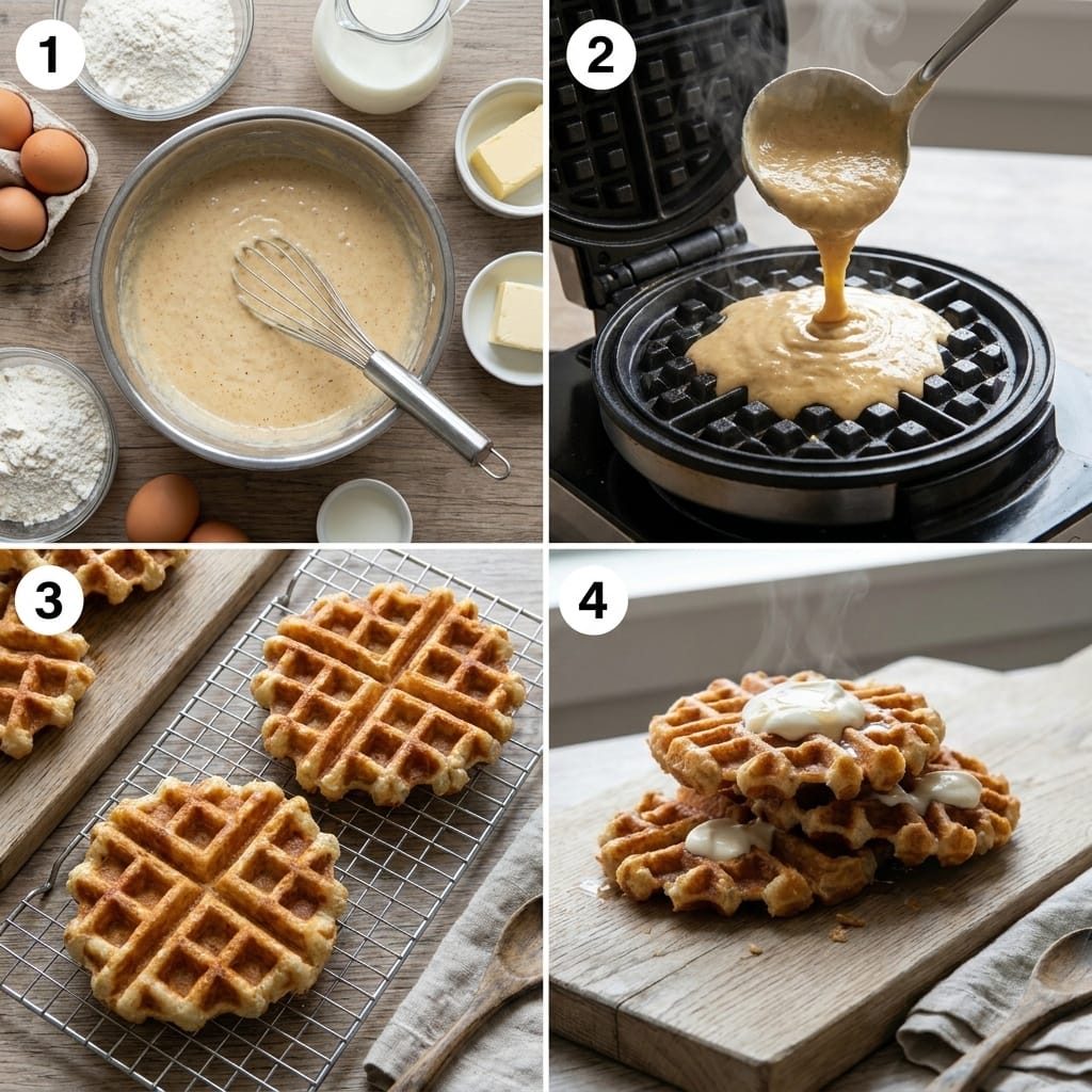 Crispy Rice Mochi Waffles with Vanilla Cream