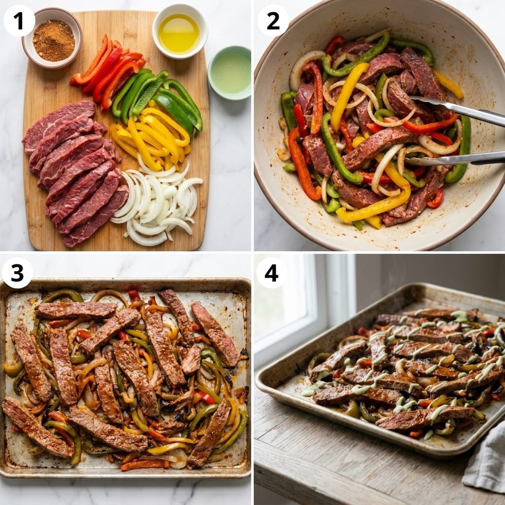 Chipotle Steak Fajita Sheet Pan with Lime Crema