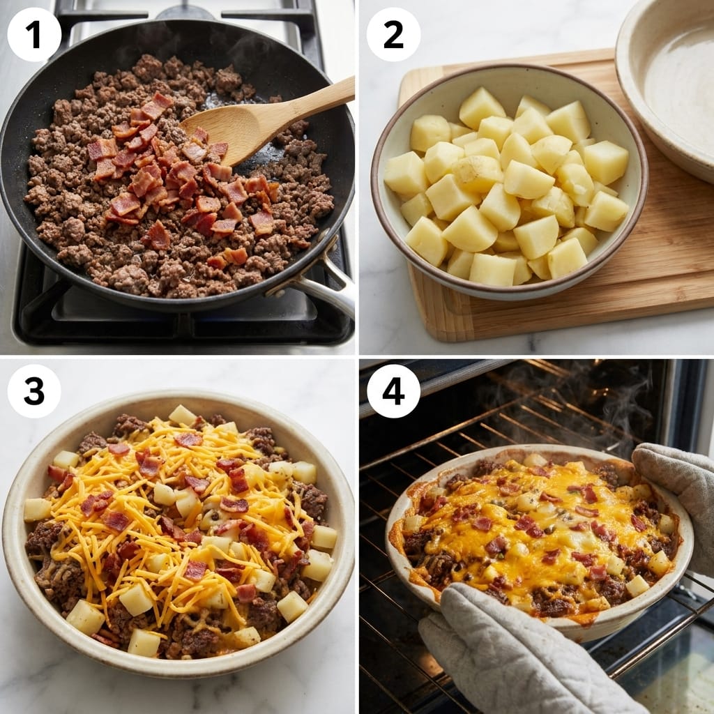 Cheesy Bacon Stuffed Loaded Potato Meatloaf Bake