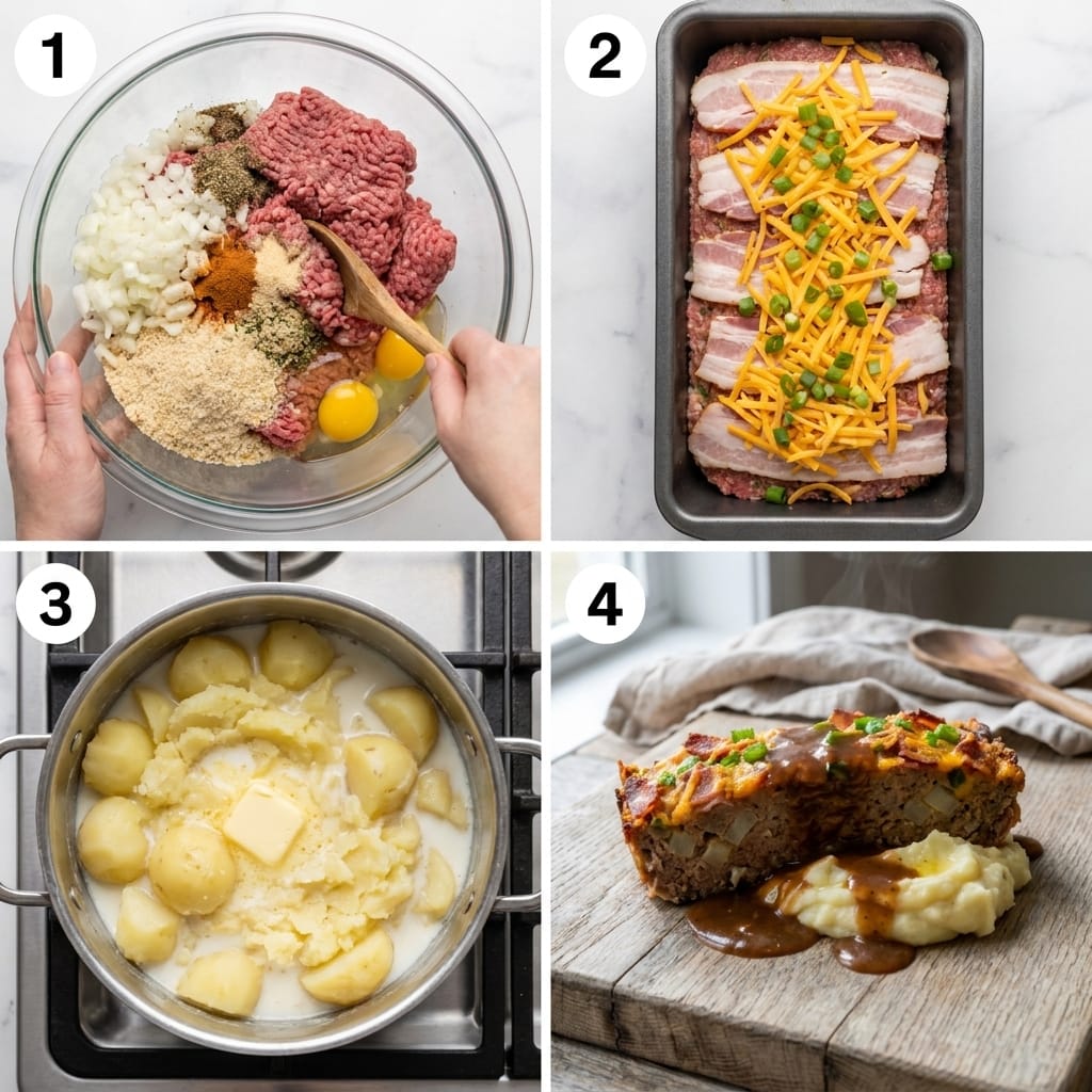 Crispy Loaded Potato Meatloaf with Garlic Butter Mash