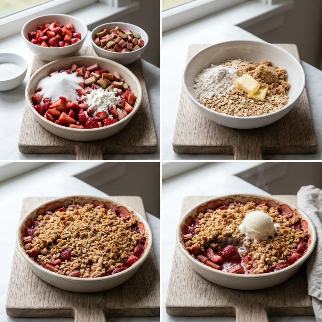 Classic Strawberry Rhubarb Crisp with a Crunchy Oat Crumble