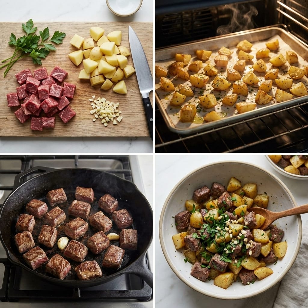 Garlic Butter Steak & Roasted Potato Lunch Bowls