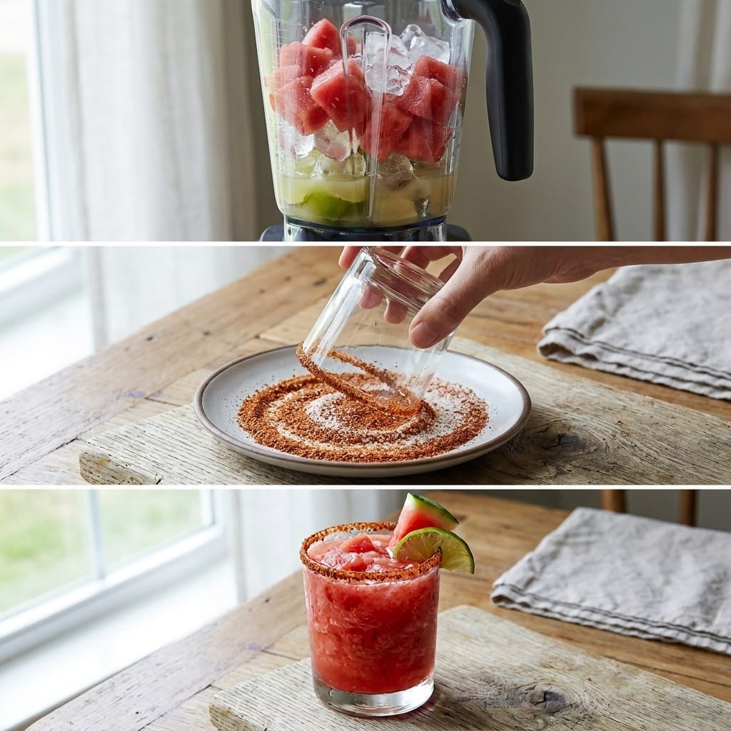 Frozen Watermelon Margarita Slush with Tajín Rim